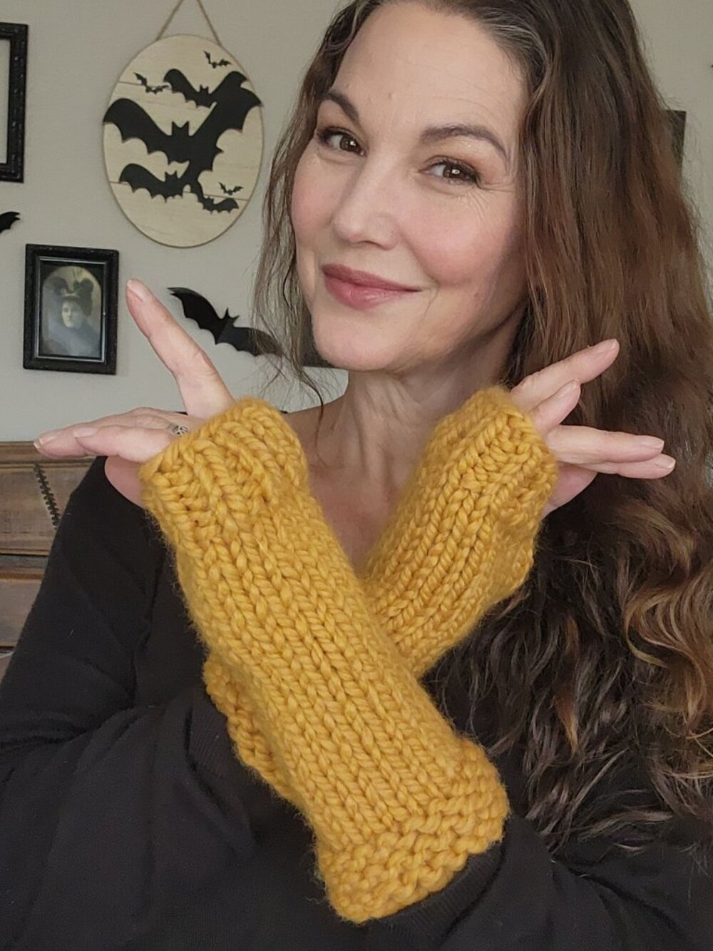 Hand Knit Fingerless Gloves, Armwarmers in Mustard Yellow Yarn, Womens "Honey"